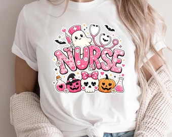 Halloween Nurse Shirt, Spooky Ghost RN Graphic Tee, Funny Medical Humor Top