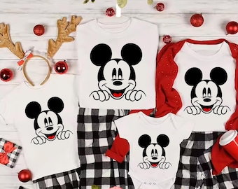 Mickey Mouse Family Matching Shirts, Disney Christmas Outfits, Holiday Pajamas, Mickey Baby Onesie, Custom Disneyland Vacation Tee