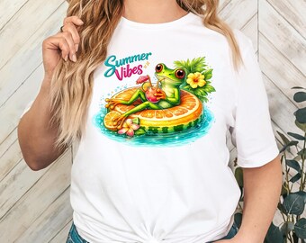 Summer Vibes Frog Shirt, Cute Tropical Graphic Tee, Beach Trip Outfit, Family Vacation Top, Fun Colorful Summer Aesthetic Gift Orange