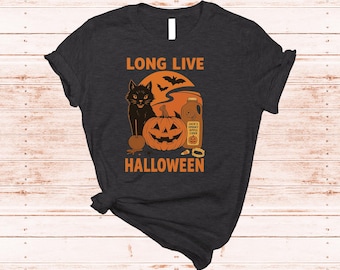 Vintage Halloween T-Shirt: Black Cat, Jack-o'-Lantern, Spooky Bats