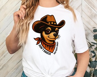 Charming Vintage Chihuahua Shirt, Cowboy Hat & Bandana Dog Tee, Funny Western Pet Lover Outfit, Retro Graphic T-Shirt for Sassy Style