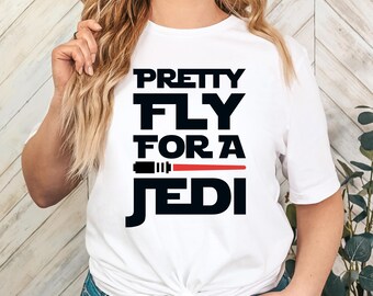 Pretty Fly for a Jedi Shirt, Funny Sci‑Fi Graphic Tee, Red Lightsaber Style Top, Theme Park Outfit, Gift for Space Movie Fans, Family Trip