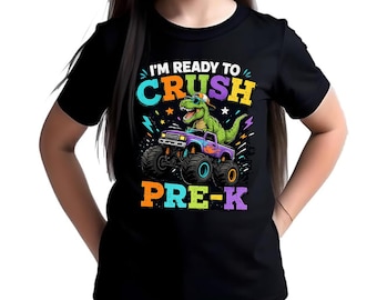 Dinosaur Monster Truck Pre-K Shirt, Ready to Crush Back to School Graphic
