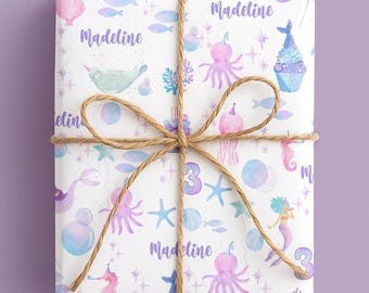 Custom Mermaid Birthday Wrapping Paper Custom Name and Age Gift Wrap for Girl Under the Sea Birthday Party Gift 1st Birthday 2nd 3rd 4th 5th