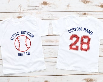 Custom Baseball Brother Shirt for Little Brother Big Fan Personalized Baseball Tshirt for Toddler Boy Baseball Shirt with Custom Name/Number