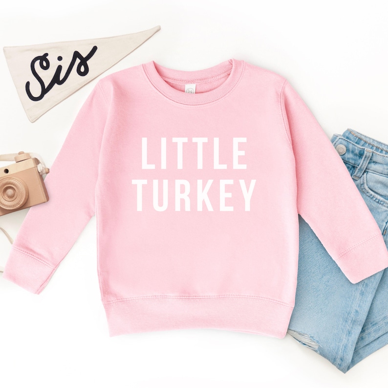 Little Turkey Thanksgiving Shirt for Toddler Boy or Girl Fall Turkey Long Sleeve Shirt for Thanksgiving Thankful Toddler Sweatshirt for Fall Pink
