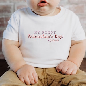 My First Valentine&#39;s Day Baby Shirt Infant Tee for 1st Valentine&#39;s Day Custom Valentine Baby Shower Gift Personalized Tee for Baby Girl Boy