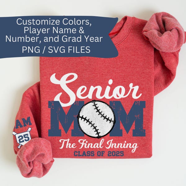 Fichier PNG/SVG personnalisé Baseball senior maman dernière saison de baseball du lycée maman softball nom et numéro de joueur personnalisés couleur de l'équipe personnalisée