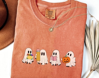 Halloween Teacher Comfort Colors Shirt Spooky Teacher Tee Fall Gift for Teacher Ghost School Teacher Tee Cute Fall Autumn Teacher T Shirt