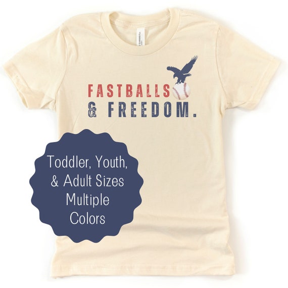 Fastballs and Freedom Baseball Fourth of July Shirt for Kids and Adults Patriotic Baseball Tee for Toddlers 4th of July Bald Eagle Tshirt
