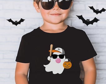 Baseball Ghost Halloween Shirt for Boys Baseball Halloween Tshirt Ghost Baseball Bat Tee for Fall Boys T Shirt for Trick or Treating Boys