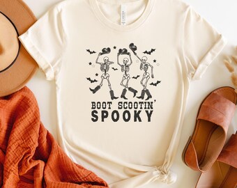 Boot Scootin' Spooky Shirt for Halloween Skeleton Western Tshirt Spooky Season Dancing Skeletons Tee Fall Country Shirt Cowboy Skeleton Tee