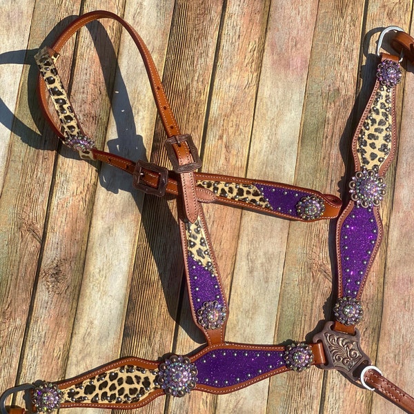 Purple Cheetah Cob Size Tack Set