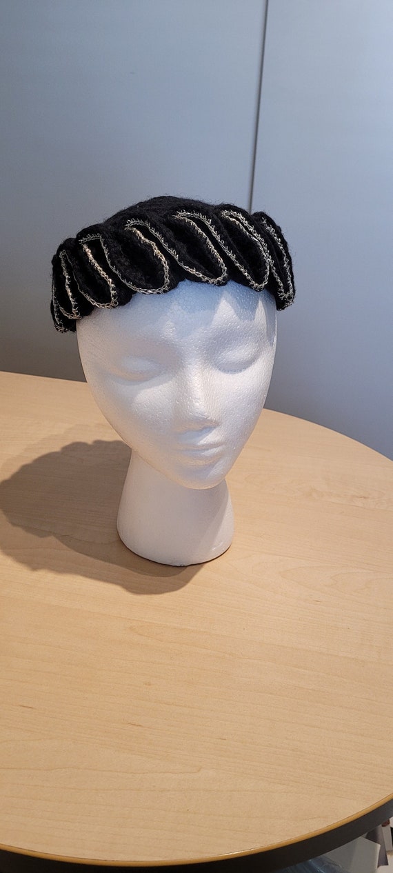 Vintage Crochet black and silver hat