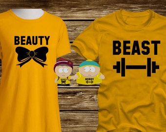 Matching T-Shirts - BEAUTY / BEAST -Men's and Women's Sizes Available -  south park heidi cartman boyfriend girlfriend husband wife partners