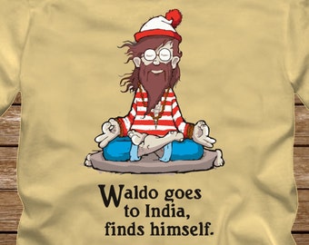 WALDO Goes To India, FINDS HIMSELF - Funny T-Shirt Adult sizes S-3Xl many colors  where's wheres waldo - 407