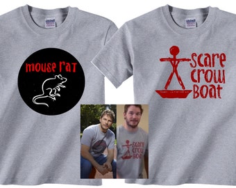 2 SHIRTS -On SALE - Scarecrow Boat and Mouse Rat Band T-shirts - from Parks and Recreation scare crow boat mouse rat- Adult sizes -