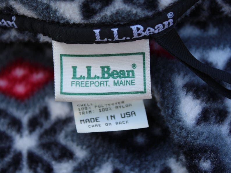 Made in the USA Authentic Vintage Men/'s L.L Bean Gray Red Geometric Patters Full Zip Up Fleece Sweater Size L