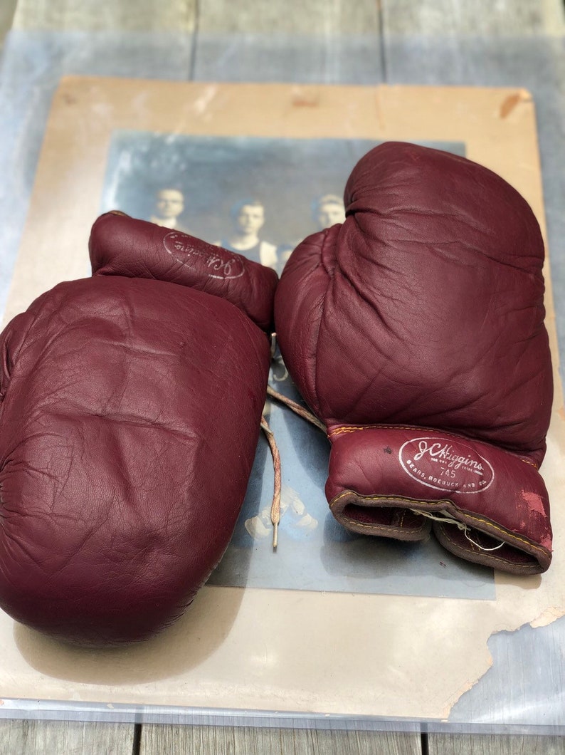 Vintage 1950s 745 Boxing Gloves J.C Vintage Red Leather Boxing Gloves