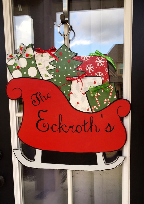 Santa S Sleigh Door Hanger Name Door Hanger Outdoor Etsy