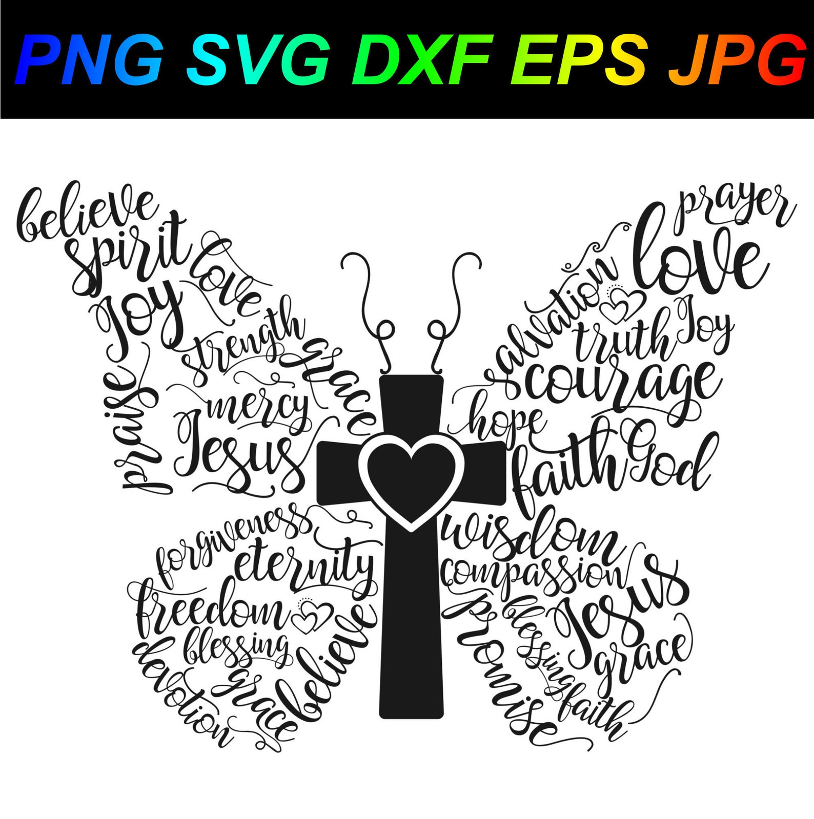 Butterfly Words PNG SVG DXF Eps Jpg Cricut Silhouette Etsy