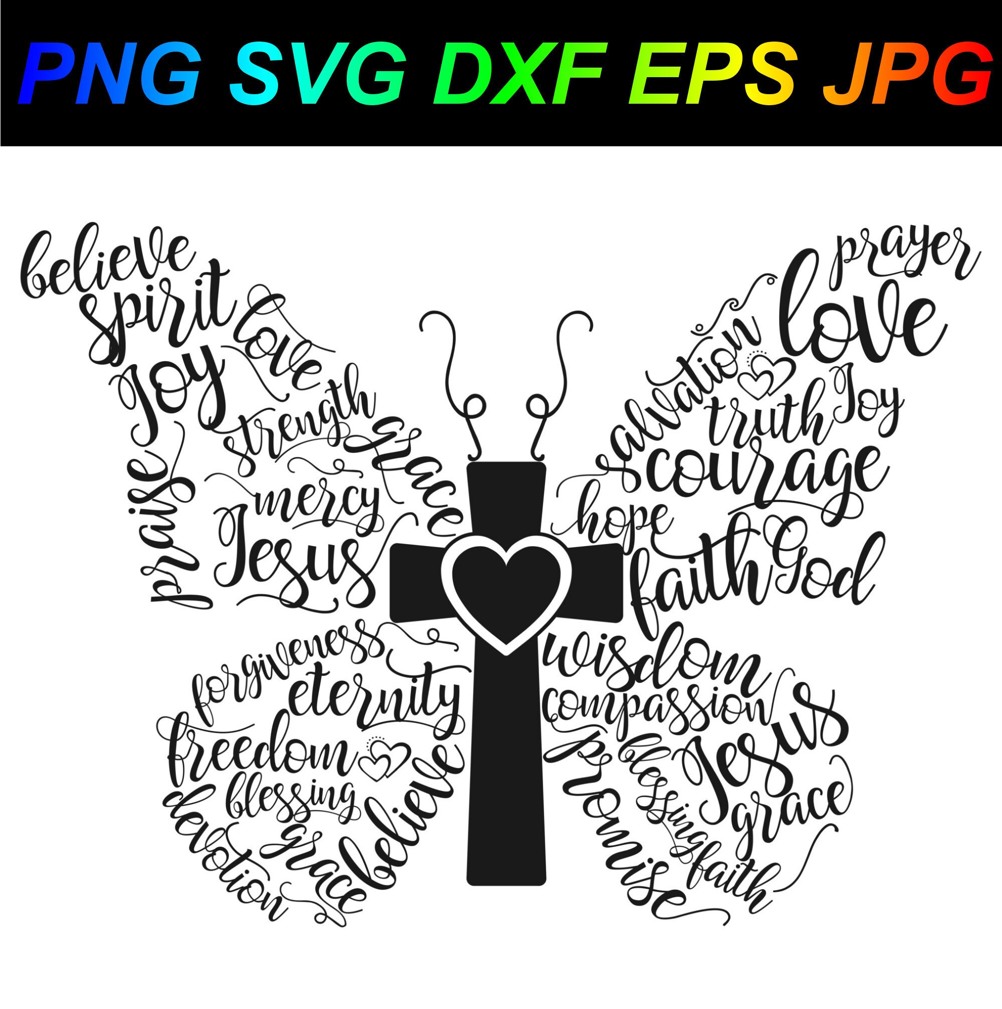 Butterfly Words PNG SVG DXF Eps Jpg Cricut Silhouette Etsy