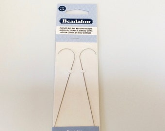 Big Eye Curved Beading Needles, Bead Spinner Needles, Flexible, Package of 2