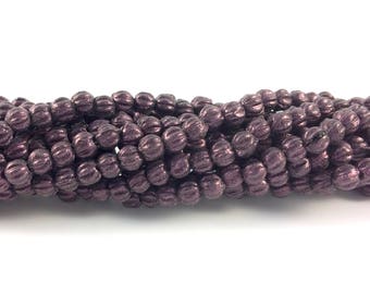 Metallic Suede Pink 3mm Melon Beads, Full Strand of 100 Pieces, Czech Glass Beads