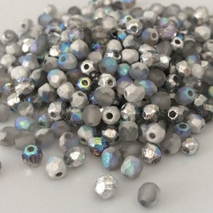 100 pcs 4mm Etched Faceted Round Fire Polished Beads, Crystal Silver Rainbow