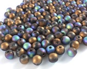 100 pcs 4mm Round (Druk) Beads, Matte Crystal Glittery Bronze, Czech Pressed Glass Druk Beads