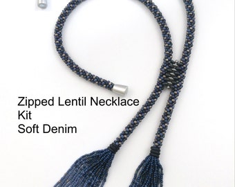 Kit - Kumihimo Zipped Lentil Necklace, Soft Denim, Kumihimo Complete Kit