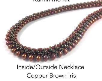 Kumihimo Kit - Inside/Outside Drop Necklace, Copper Brown Iris, Kumihimo Tutorial and Supplies