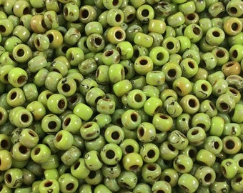 25 grams 8/0 Seed Beads, Chartreuse Picasso, Miyuki 4515, Opaque