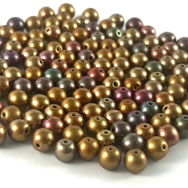 30 pcs 6mm Round (Druk) Beads, Ancient Gold, Czech Pressed Glass Druk Beads