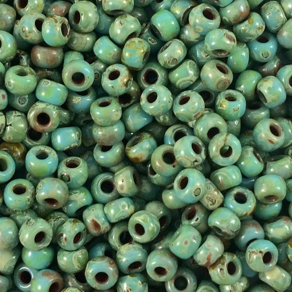 Opaque Turquoise Picasso 8/0 Miyuki Seed Beads, 4514, aka Seafoam Picasso, Japanese Seed Beads, Glass