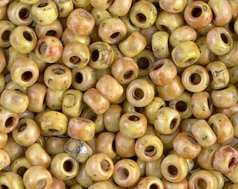 6/0 Miyuki Seed Beads, 4512 Canary Yellow  Picasso, 25 Grams, Japanese Seed Beads