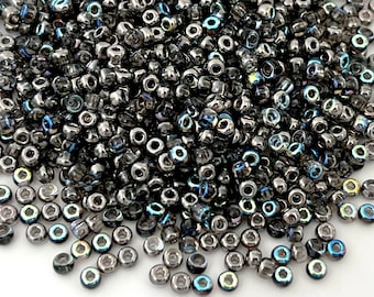 25 grams 8/0 Seed Beads, Miyuki with Special Czech Coatings, Crystal Graphite Rainbow