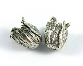Small Tulip Bead Cap, Silver Plated Brass, Set of Two (2) or Four (4), Bead Cone, End Cap, Petal End Cap