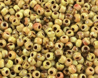 25 grams 8/0 Seed Beads, Canary Yellow Picasso, Miyuki 4512, Opaque