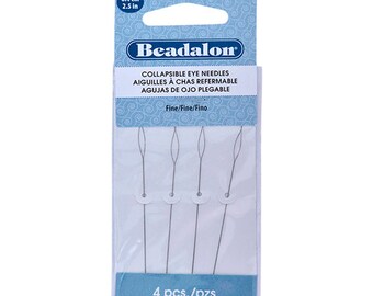 Pack of 4 FINE Collapsible Eye Beading Needles, 2-1/2", Flexible, Package of 4