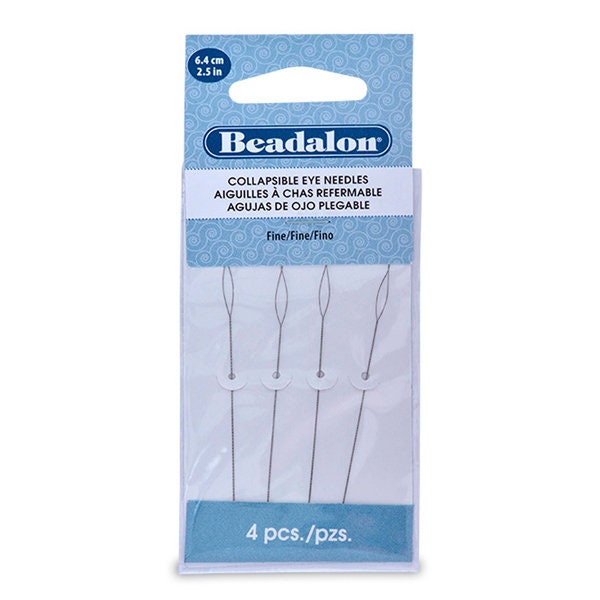 Pack of 4 FINE Collapsible Eye Beading Needles, 2-1/2", Flexible, Package of 4