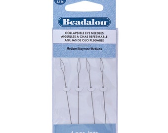 Pack of 4 MEDIUM Collapsible Eye Beading Needles, 2-1/2", Flexible, Package of 4