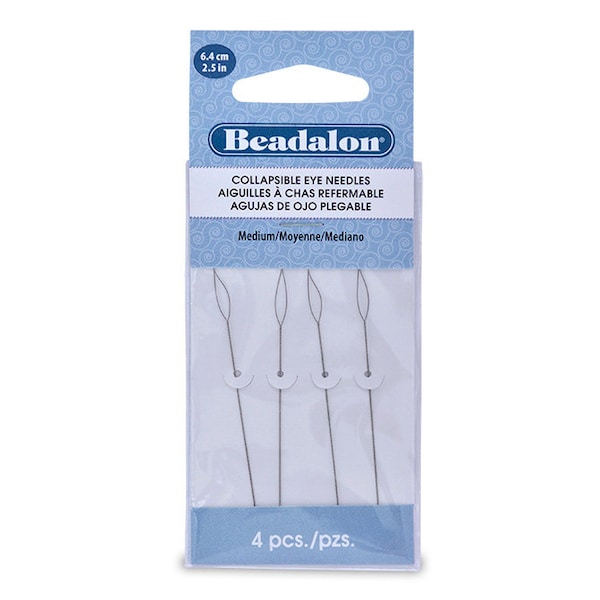 Pack of 4 MEDIUM Collapsible Eye Beading Needles, 2-1/2", Flexible, Package of 4