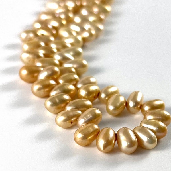 Freshwater Teardrop Pearl - Champagne Color -Top Side Drilled - Approximately 6-7mm, 15.5" Strand, Oval Shape - Jewelry Making Supply