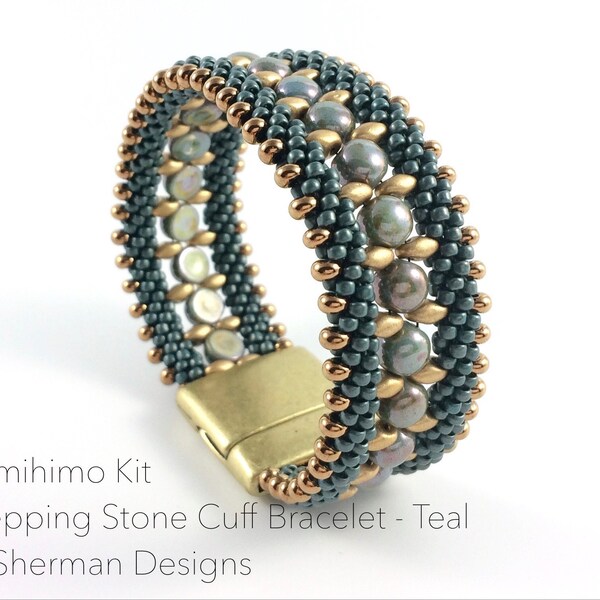 Kit - Kumihimo Stepping Stone Cuff Bracelet, Teal, Complete Kit