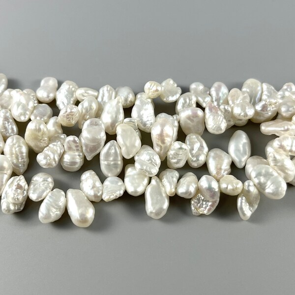 White Freshwater Keishi Pearl Strand, Approximately 9-12mm, Top Side Drilled, 16" Strand, Pearl Drop Beads, Petal Pearls, PE529