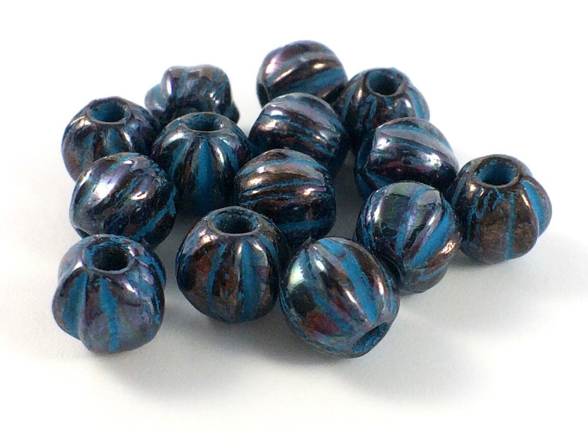 25* 6mm Bronze Washed Tropical Sea Large Hole Melon Beads – The