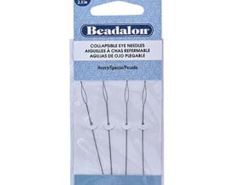 HEAVY Collapsible Eye Beading Needles, 2-1/2", Flexible, Package of 4