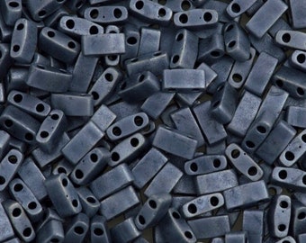 Matte Gunmetal Half Tila Beads - Miyuki 2001 - 5 Grams, 1/2 Cut Tila, Also Called Matte Blue Gray