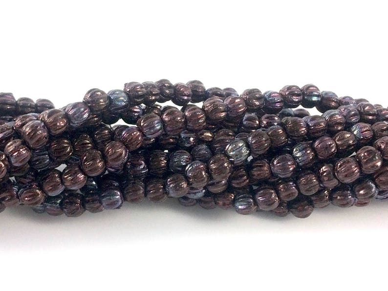 100 Metallic Amethyst Luster 3 mm Melon Beads